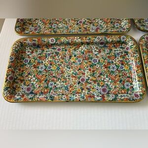 Daher Decorated Ware Floral Chintz Tin Trays Made In England. Set of 4